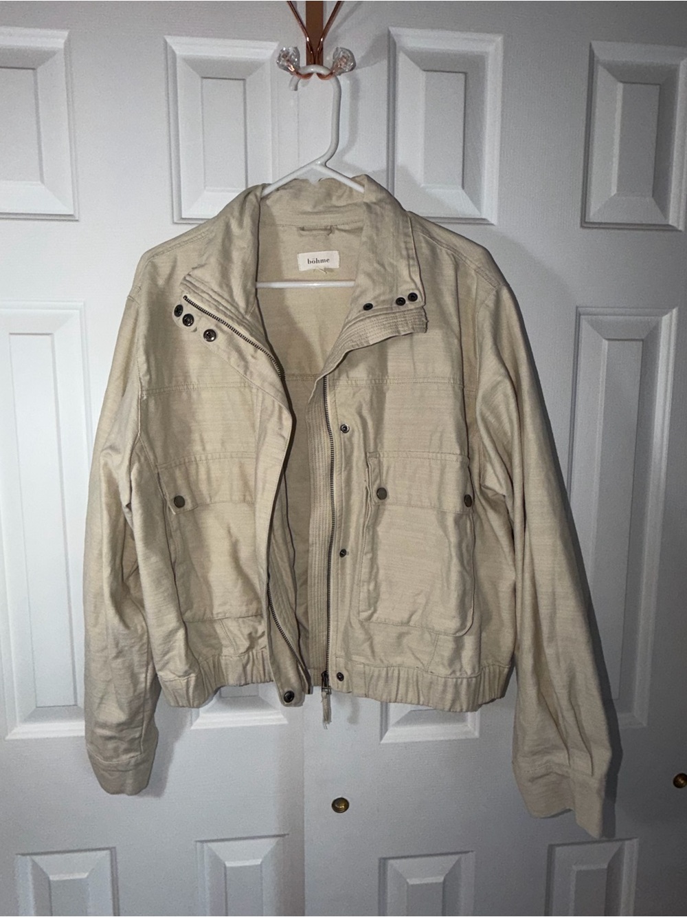Boheme Cream Lightweight Shirt Jacket with Snap & Zip Front